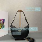 Replica Prada Arqué Black Leather Hobo Bag Large Size